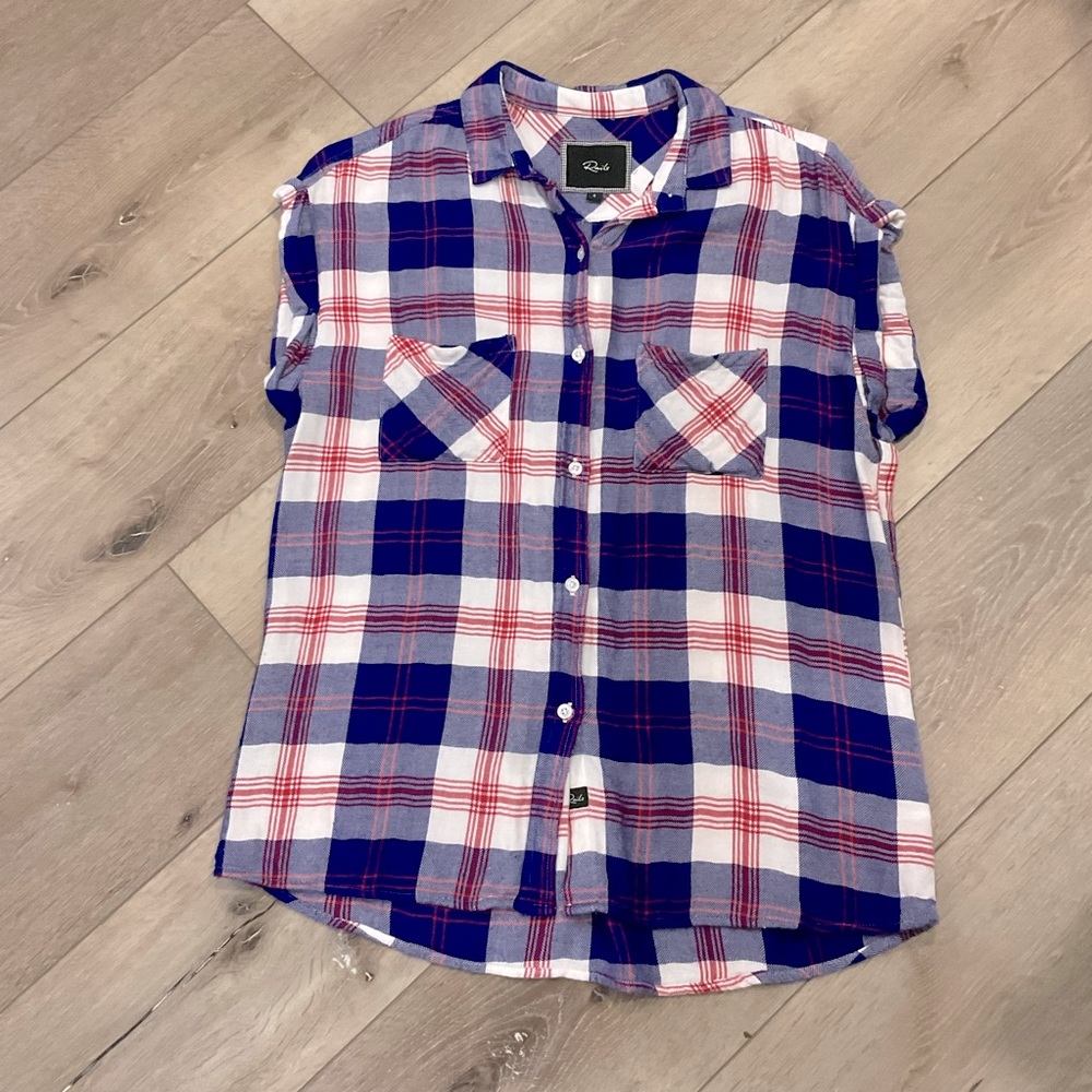 Rails Soft Plaid Sleeveless Button Down Shirt, S - image 8